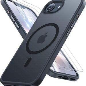 miracase for iphone 17e case & iphone 16e case for magsafe [with 2×9h+ screen protectors] top shockproof military grade protection with nano coating for iphone 16e/17e phone case,translucent black